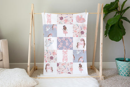 Ballerina Minky Blanket Checkered, Ballet Nursery Bedding - Sweet Ballet