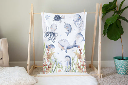 Under the sea Blanket, Sea Animals Nursery Bedding - Little Ocean