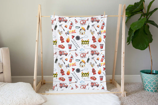 Fireman baby blanket, Fireman nursery bedding - Little Hero