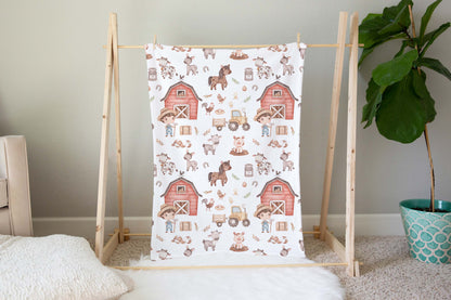 Farm Boy Minky Blanket, Barnyard Nursery Bedding - Lovely Farm