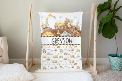 Construction Personalized Minky Blanket, Construction Nursery Bedding - Under construction