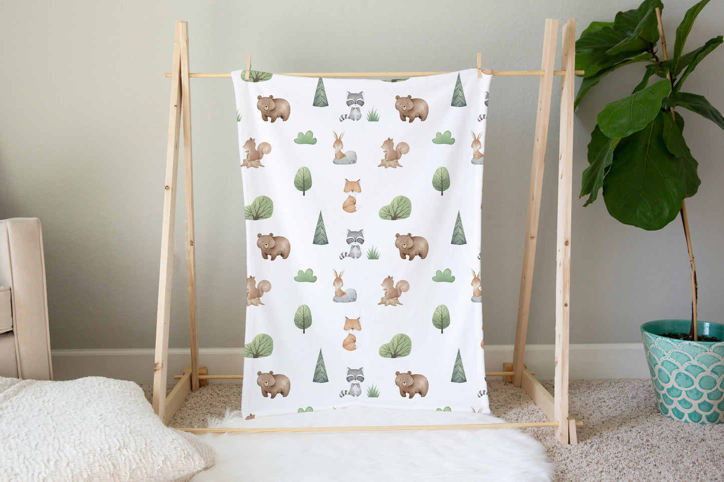 Woodland Animals Minky Blanket, Woodland Nursery Bedding - Tiny Woodland