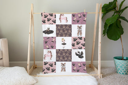 Black Swan Ballerina Minky Blanket, Ballet Nursery Bedding - Sweet Ballet