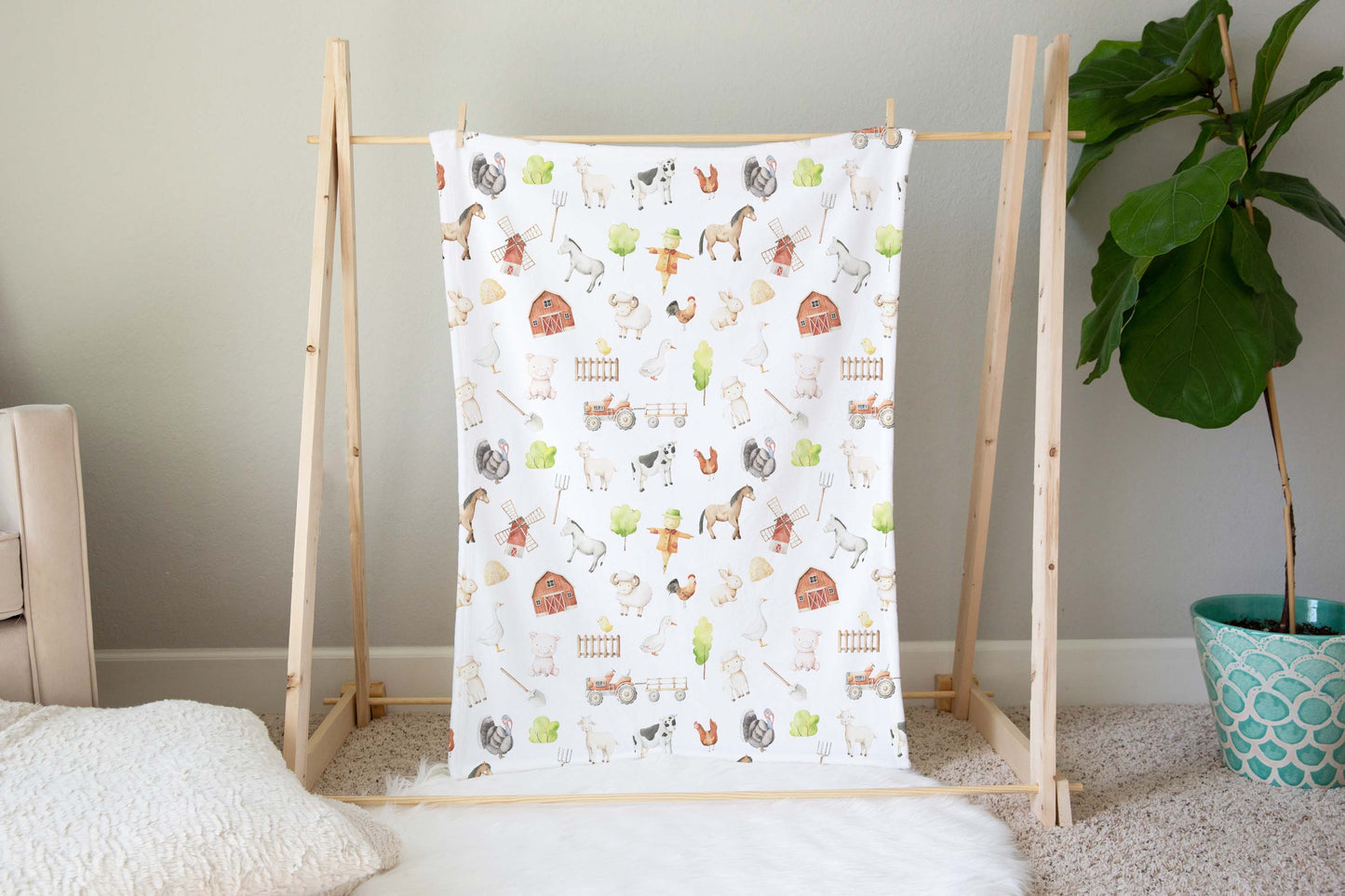 Farm baby blanket, Farm nursery beddin - Oliver's ranch