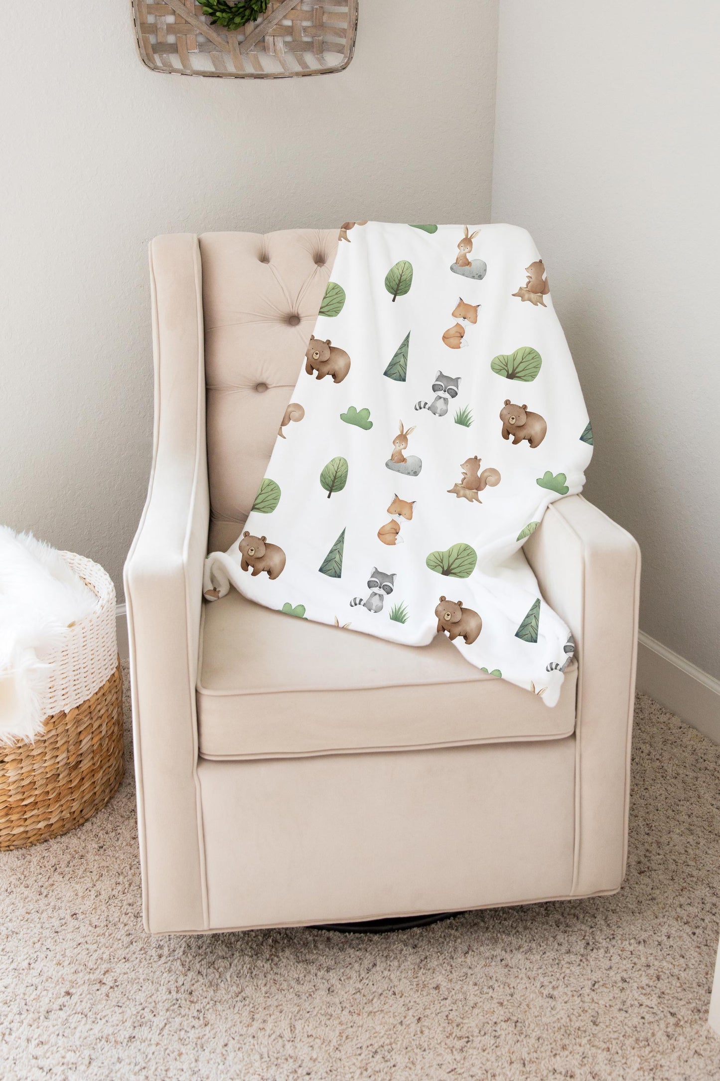 Woodland Animals Minky Blanket, Woodland Nursery Bedding - Tiny Woodland