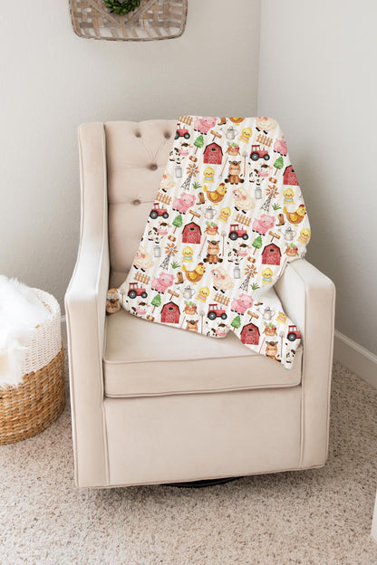 Farm Animals Minky Blanket, Barnyard Nursery Bedding - Morgans Farm