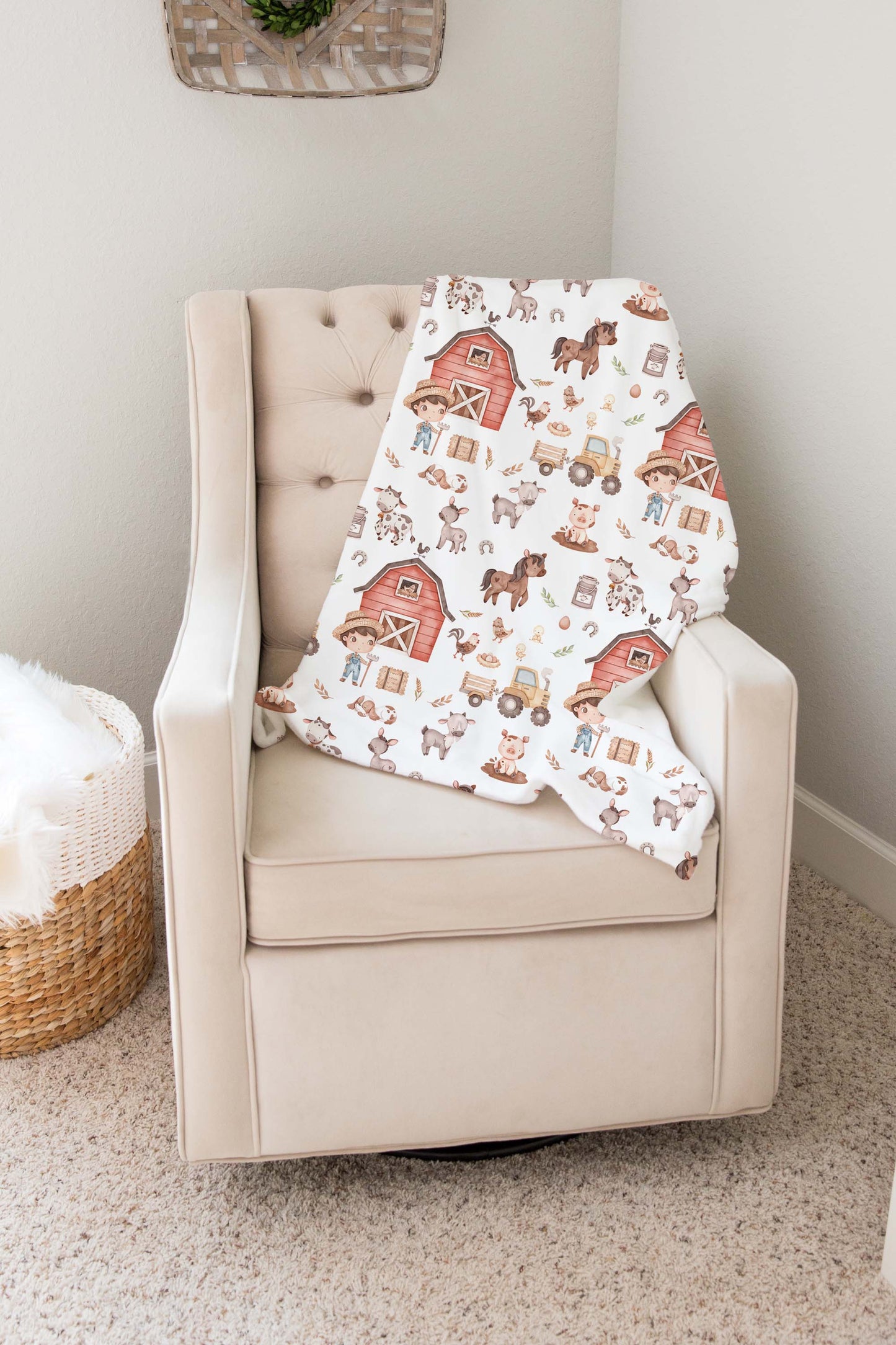 Farm Boy Minky Blanket, Barnyard Nursery Bedding - Lovely Farm