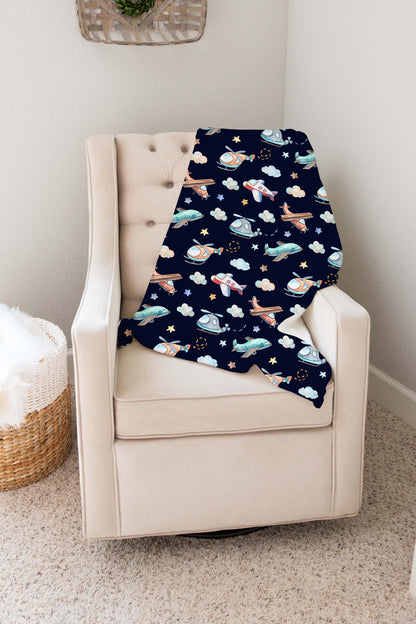 Airplane baby blanket, Airplanes nursery bedding - Night Flight