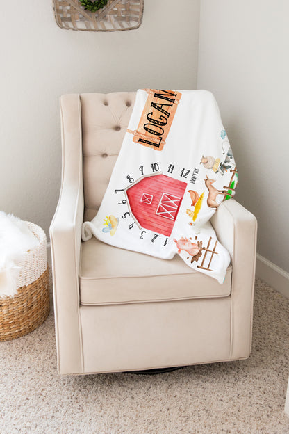 Personalized Farm Milestone Blanket, Barnyard baby month blanket - Farm Sweet Farm