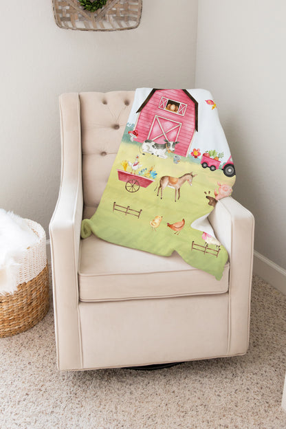 Girl Farm Minky Blanket, Girl Barnyard Nursery Bedding - Farm Sweet Farm