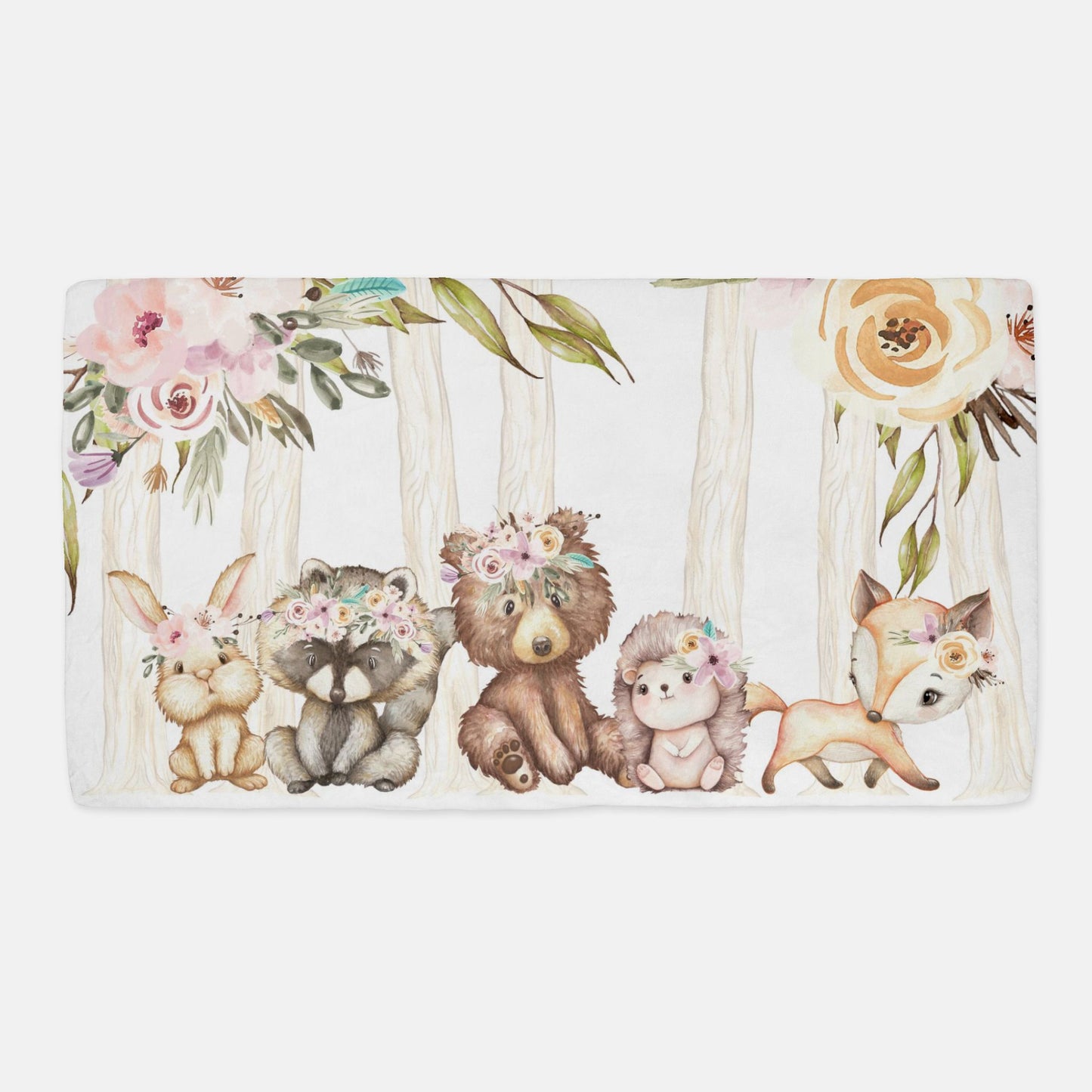 Woodland gil Crib Sheet, Forest animals Nursery Bedding - Forest friends