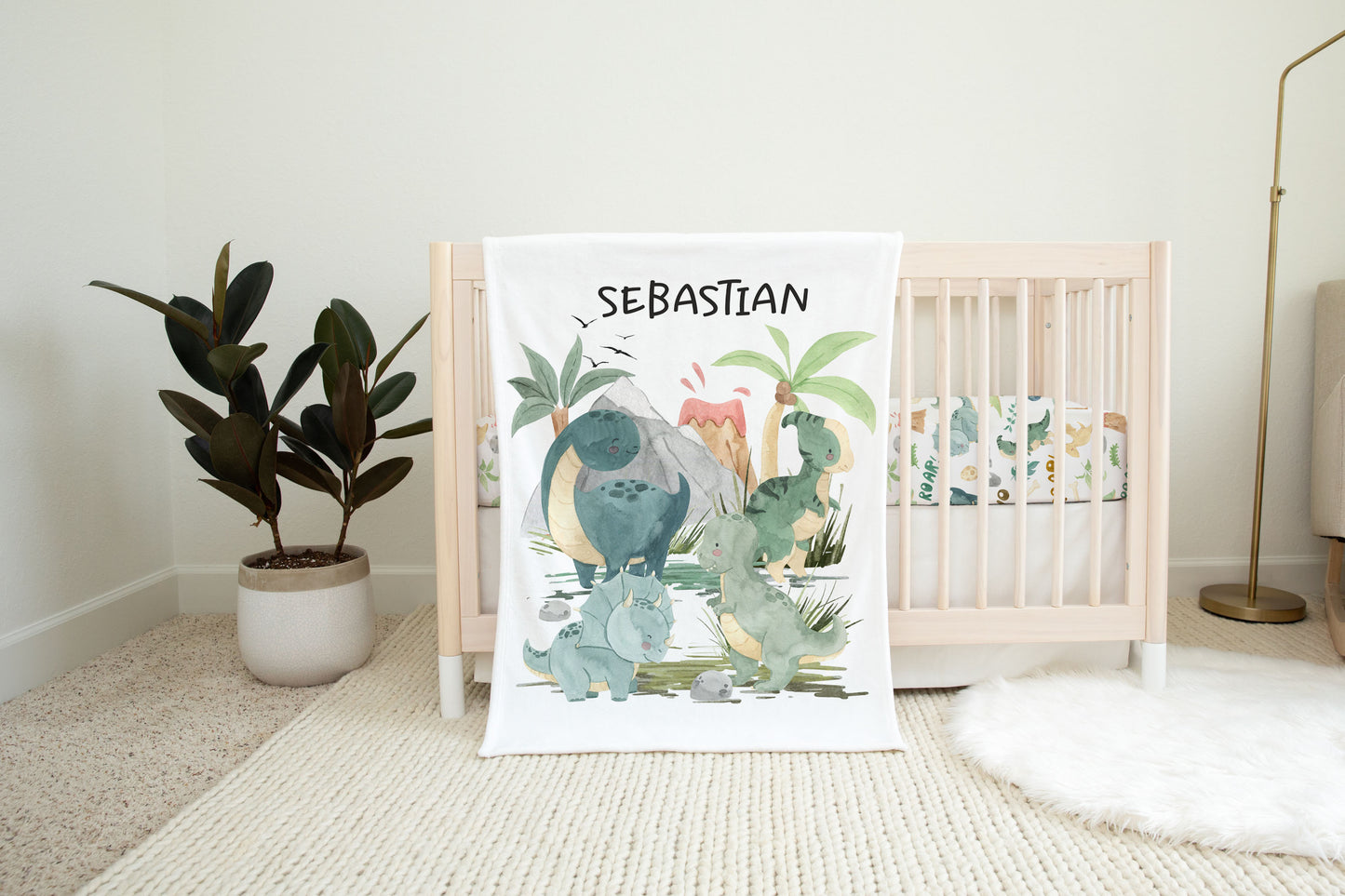 Dinosaur Personalized Minky Blanket, Dinosaur Nursery Bedding - Prehistoric Friends