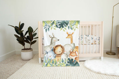 Safari Animals Minky Blanket, Jungle Nursery Bedding - Baby Africa