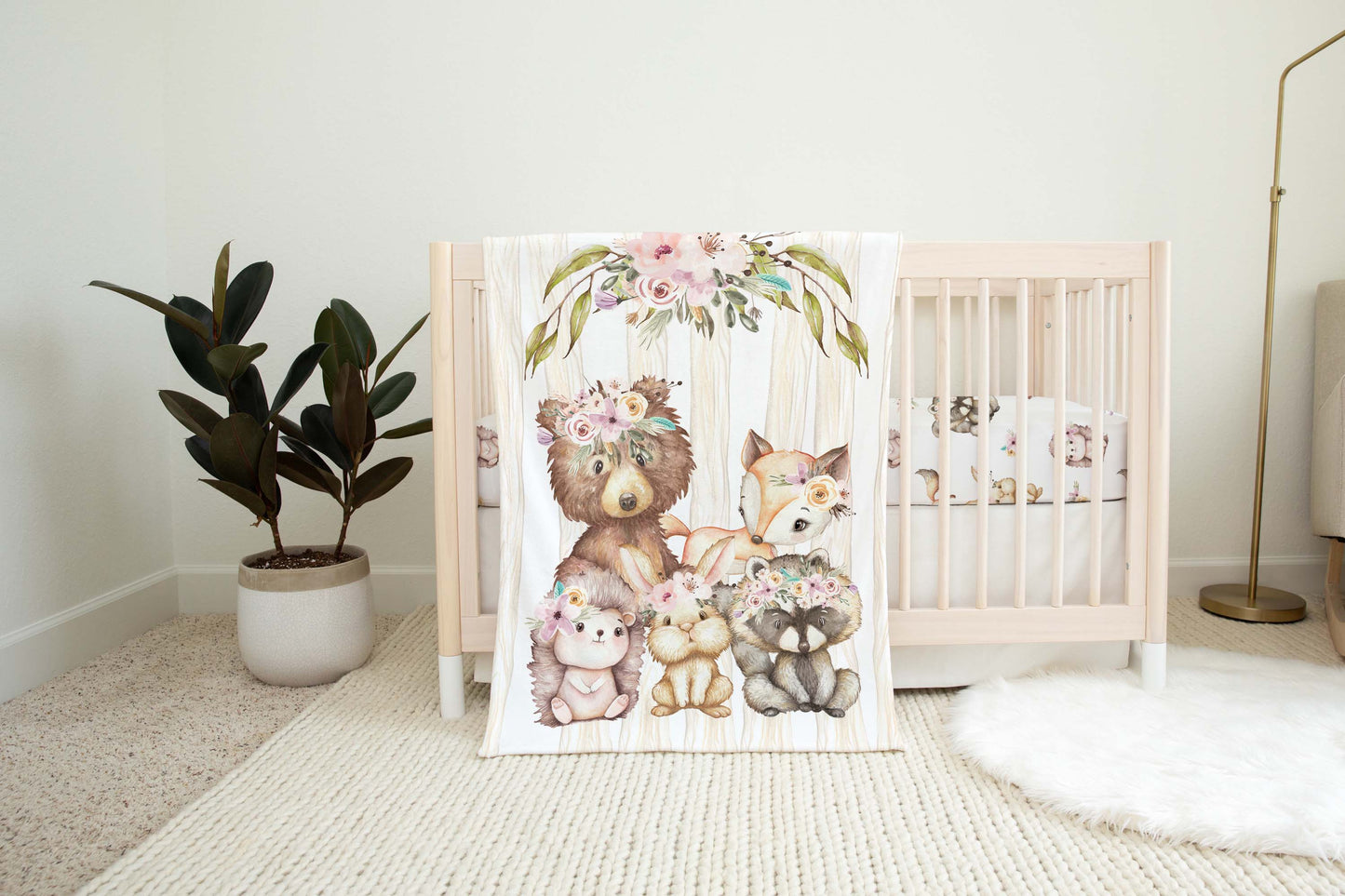 Woodland Animals Minky Blanket, Forest Animals Nursery Bedding - Forest Friends