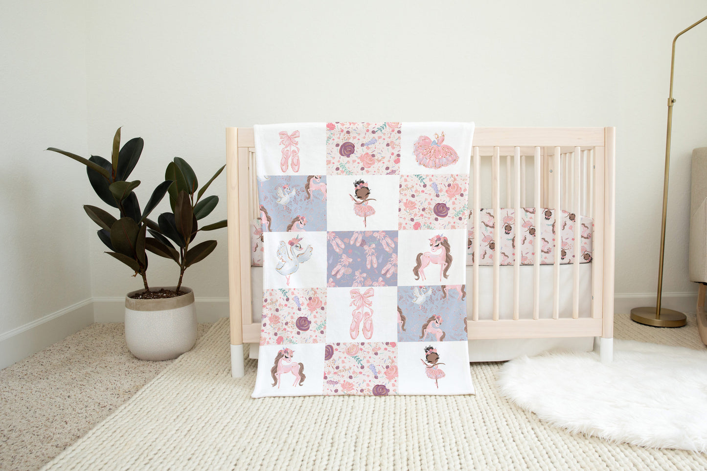 Ballerina Minky Blanket Checkered, Ballet Nursery Bedding - Sweet Ballet