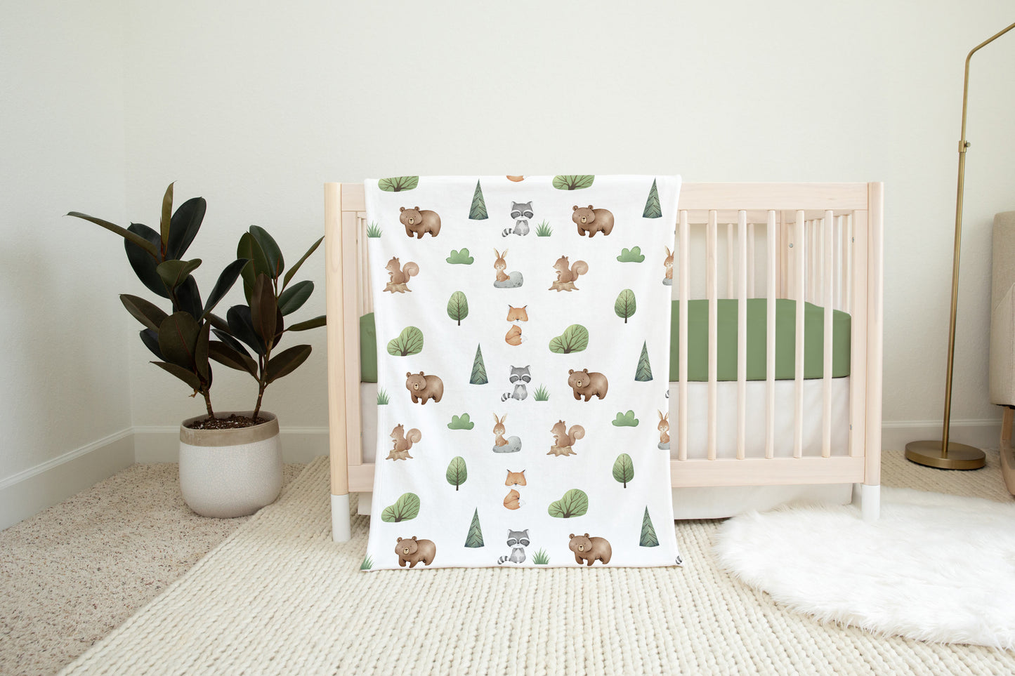 Woodland Animals Minky Blanket, Woodland Nursery Bedding - Tiny Woodland