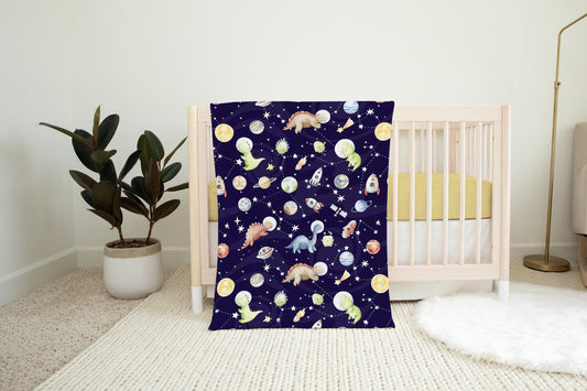 Dinosaurs Space Minky Blanket. Space Nursery Bedding