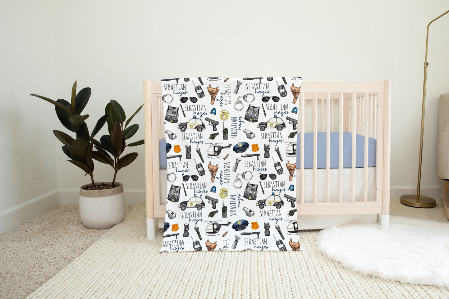 Police Personalized Minky Blanket, Policeman Nursery Bedding - Little Police