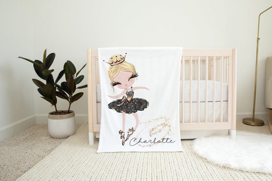 Personalized Dancing Ballerina Blanket, Ballet Nursery Bedding - Sweet Ballet