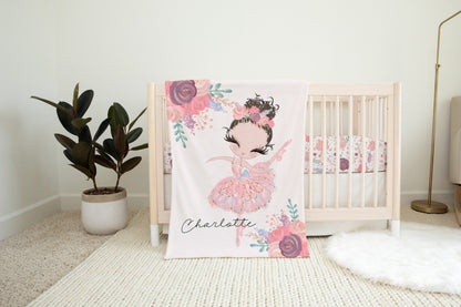 Ballerina Personalized Minky Blanket, Ballet Nursery Bedding - Sweet Ballet