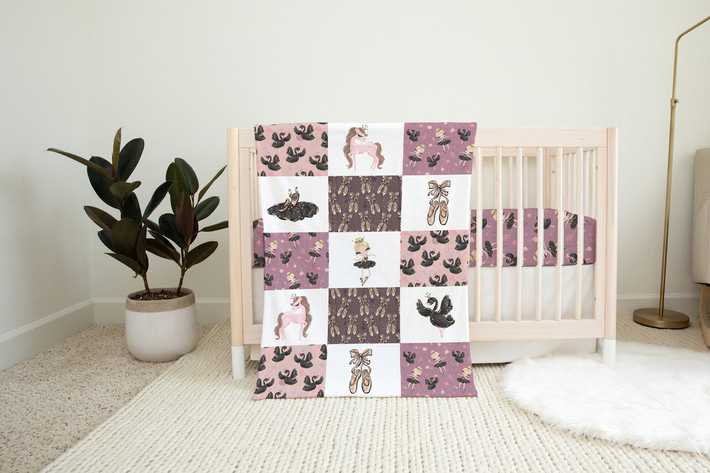 Black Swan Ballerina Minky Blanket, Ballet Nursery Bedding - Sweet Ballet