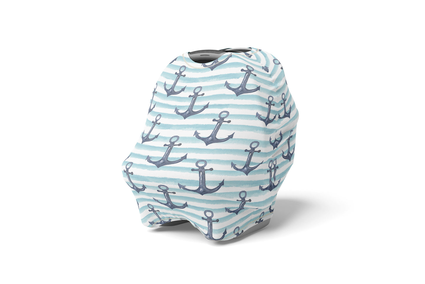 Stripped Anchor Car Seat Cover, Nautical Nursing Cover -  Nautical Blue