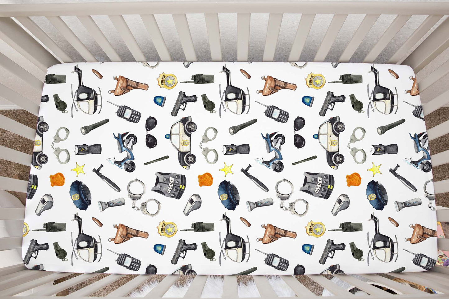 Policeman Crib Sheet, Police Nursery Bedding - Little Police