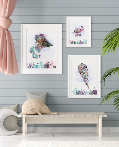 Mermaid Wall Art, Under The Sea Nursery Prints Set of 3 - Mermaid World