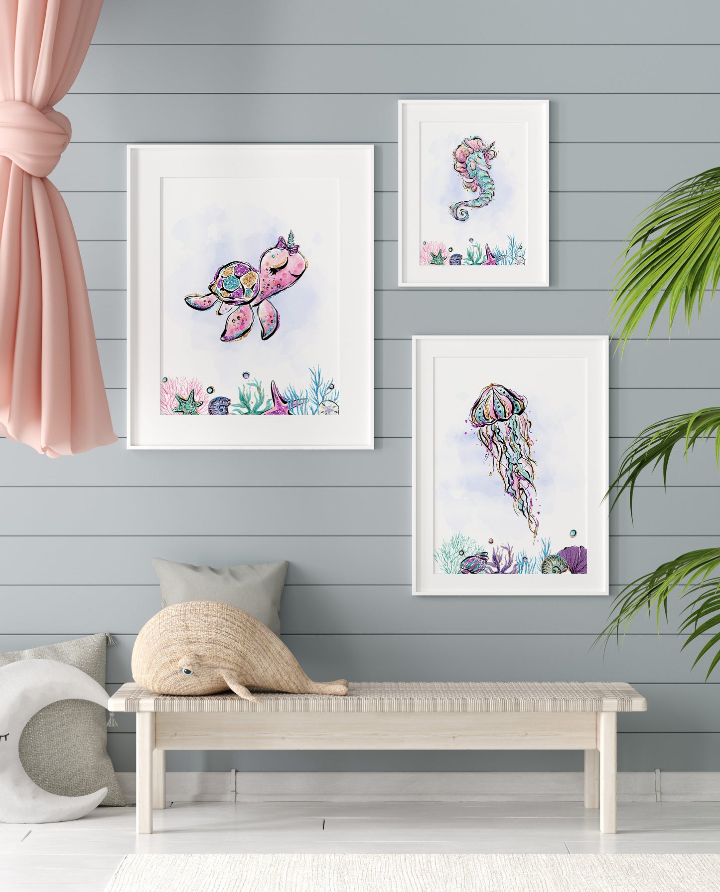 Girl Under The Sea Nursery Prints | Girl Ocean Wall Art Set of 3 - Mermaid World