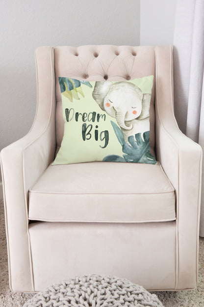 Dream Big Elephant Pillow, Safari Nursery Decor - Baby Africa