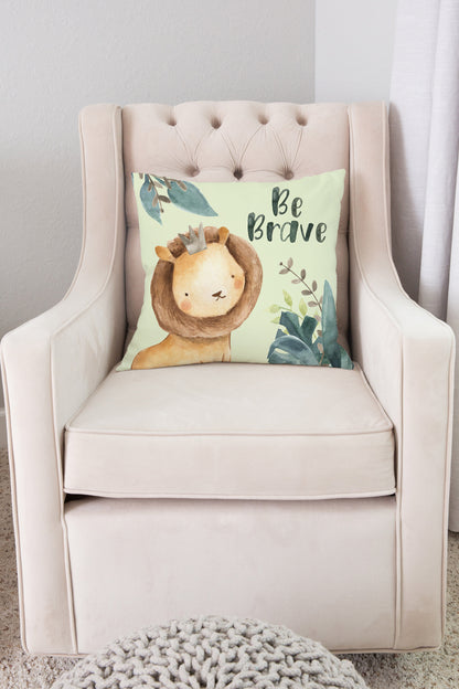 Be Brave Lion Pillow, Safari Nursery Decor - Baby Africa