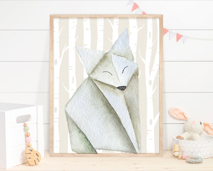 PRINTABLE Origami Fox Wall Art, Woodland Nursery Print