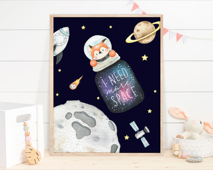 I need more space, PRINTABLE Fox Wall Art, Space Nursery Print