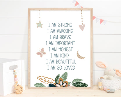 Positive Affirmations Wall Art, Boho Nursery Prints Set of 4