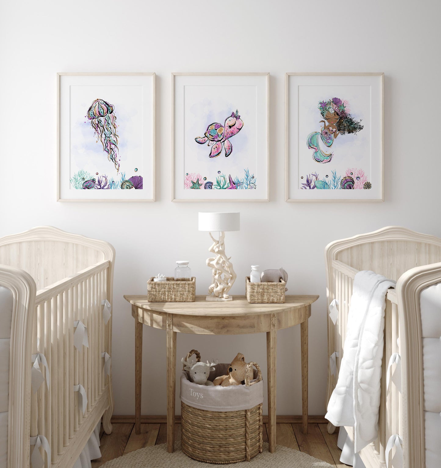 Mermaid Wall Art, Under The Sea Nursery Prints Set of 3 - Mermaid World