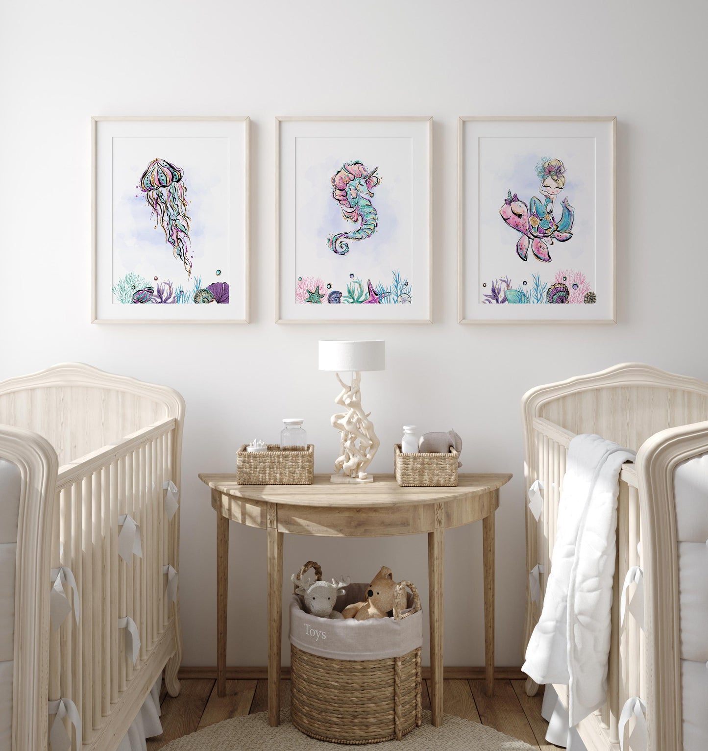 Mermaid Nursery Prints, Under The Sea Wall Art Set of 3 - Mermaid World