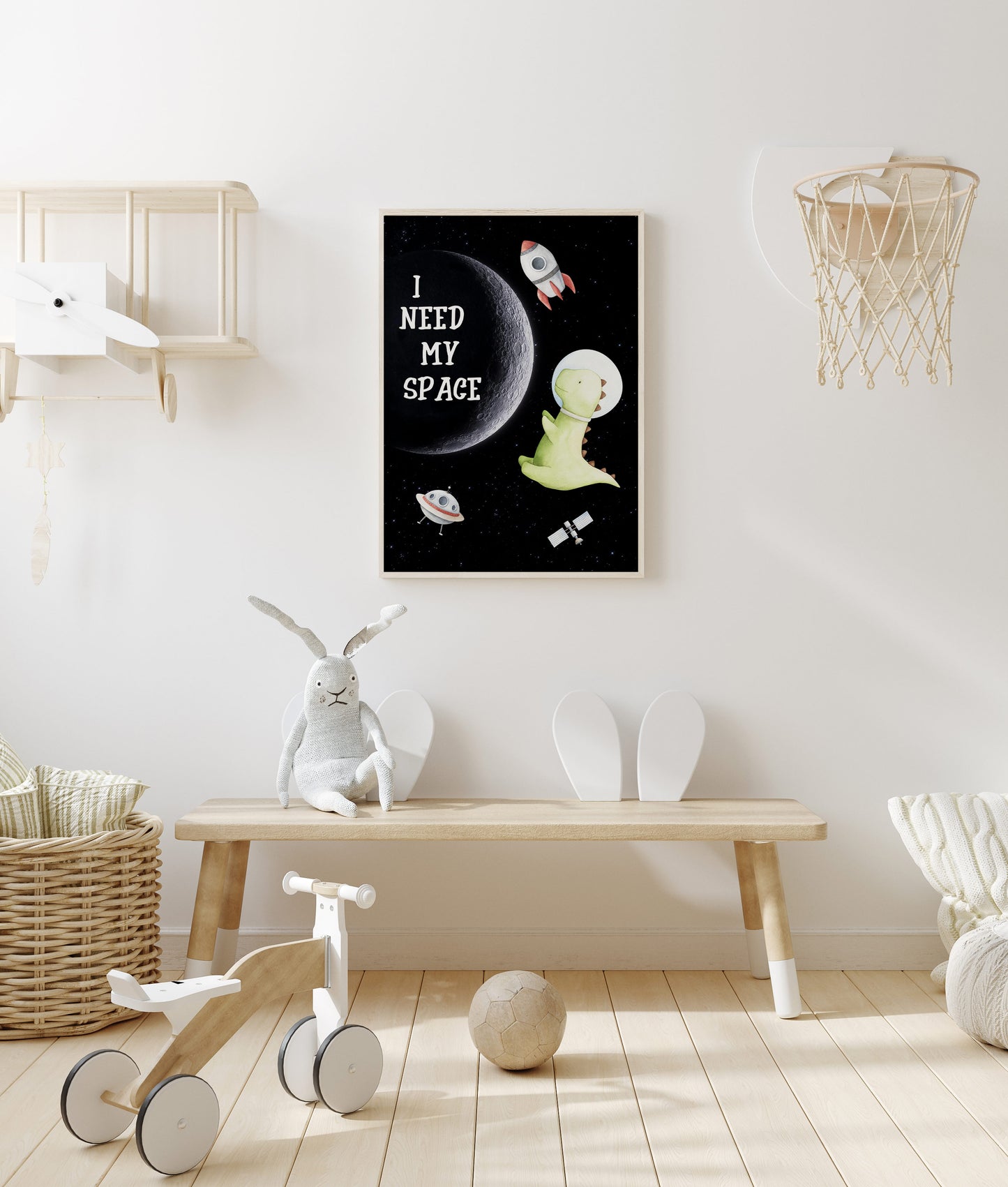 I Need my Space, PRINTABLE Dinosaur Wall Art, Space Nursery Print