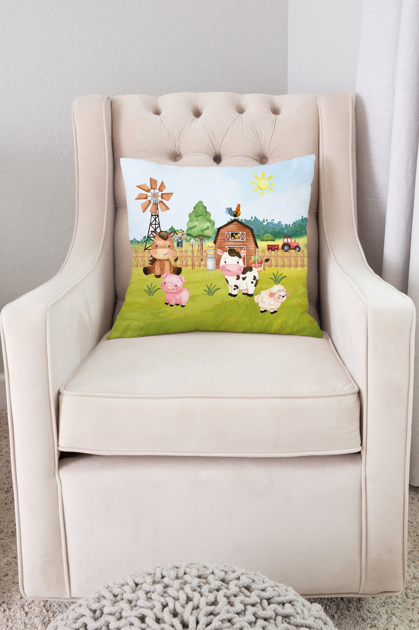 Farm Animals Pillow, Barnyard Nursery Decor - Morgan's Farm