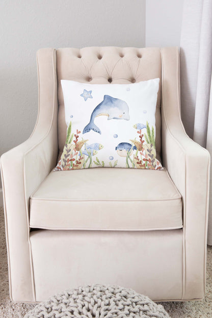 Dolphin Pillow COVER, Under the sea nursery bedding - Little Ocean