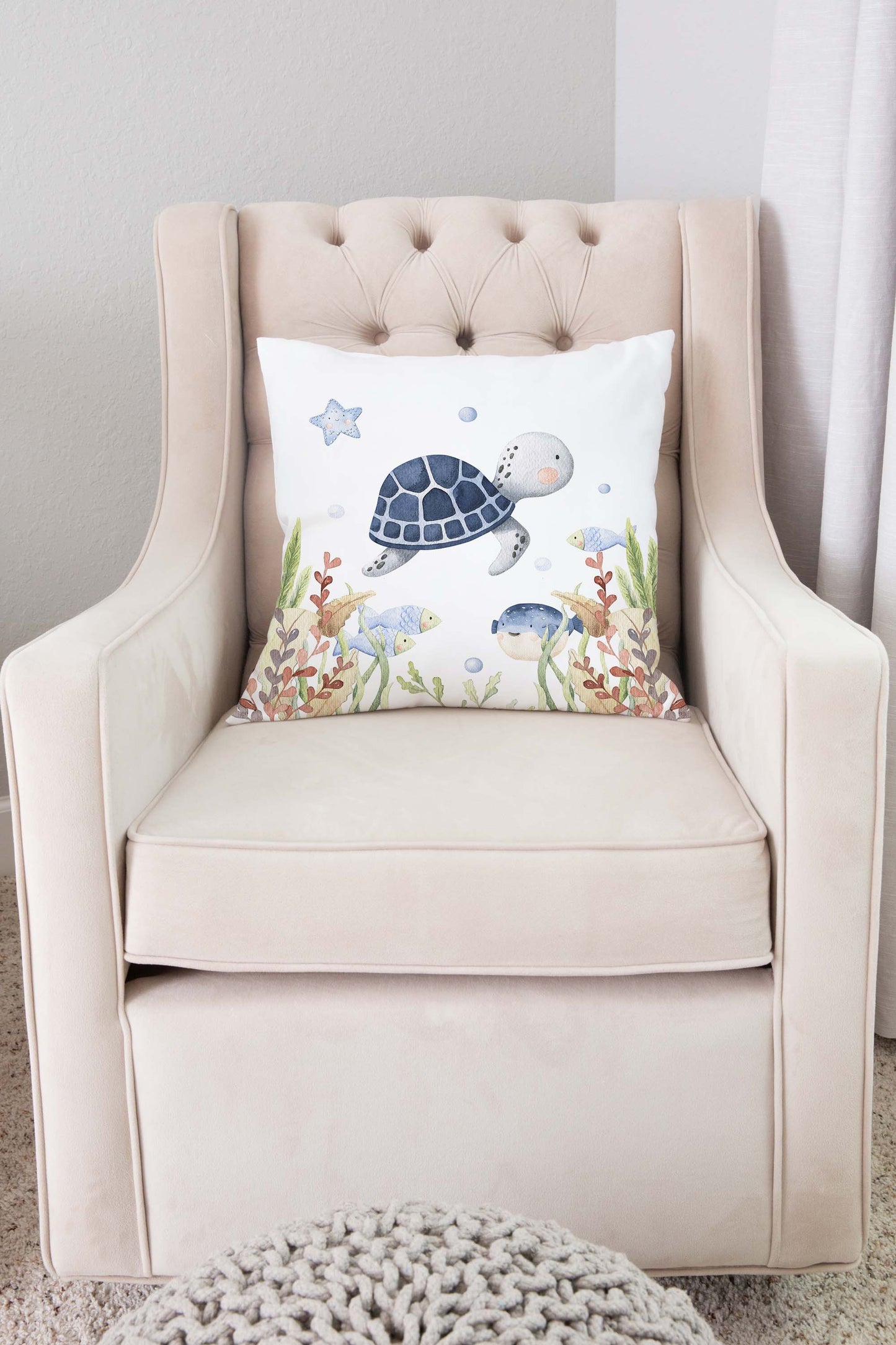 Turtle Pillow COVER, Under the sea nursery bedding - Little Ocean