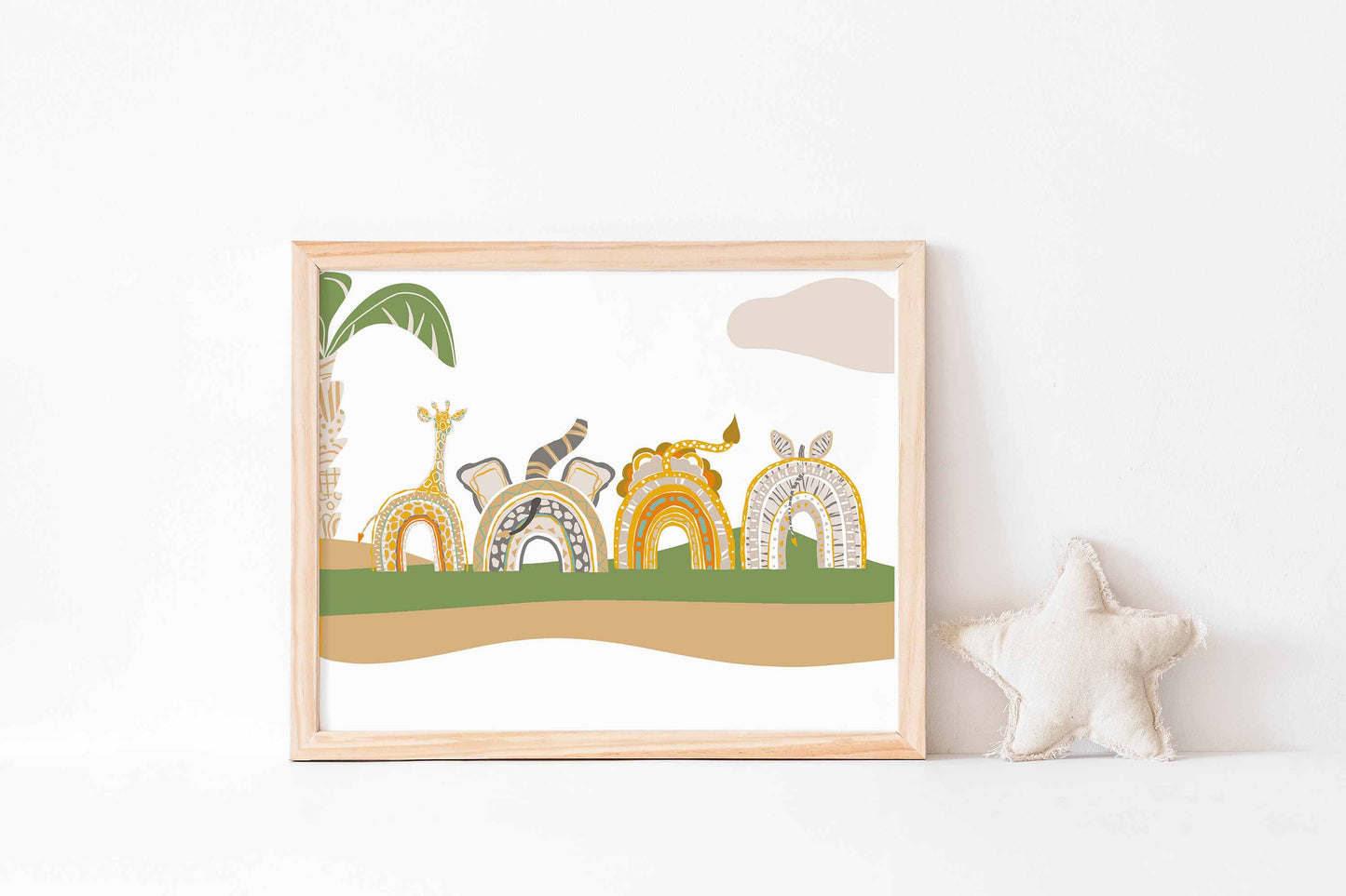 PRINTABLE Rainbow Safari Wall Art, Jungle Nursery Print