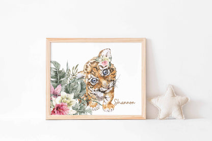 Personalized Girl Tiger Nursery Art, Safari Nursery Decor