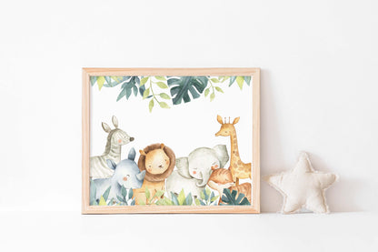 Safari Animals Wall Art, Jungle Nursery Print - Baby Africa