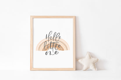 Hello Little One, PRINTABLE Rainbow Wall Art, Rainbow Nursery Print - Earthy Rainbow