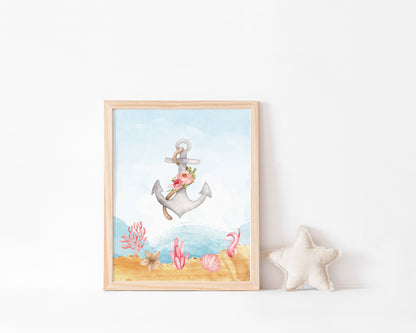 Mermaid Wall Art, Girl Under The Sea Nursery Prints - Set of 4