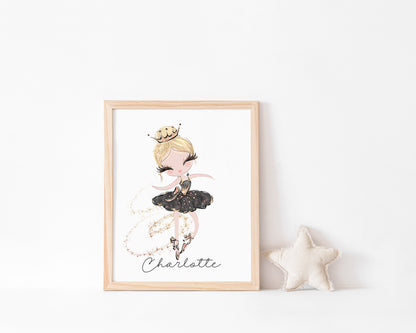 Personalized Ballerina Wall Art, Ballet Nursery Print Unframed - Sweet Ballet