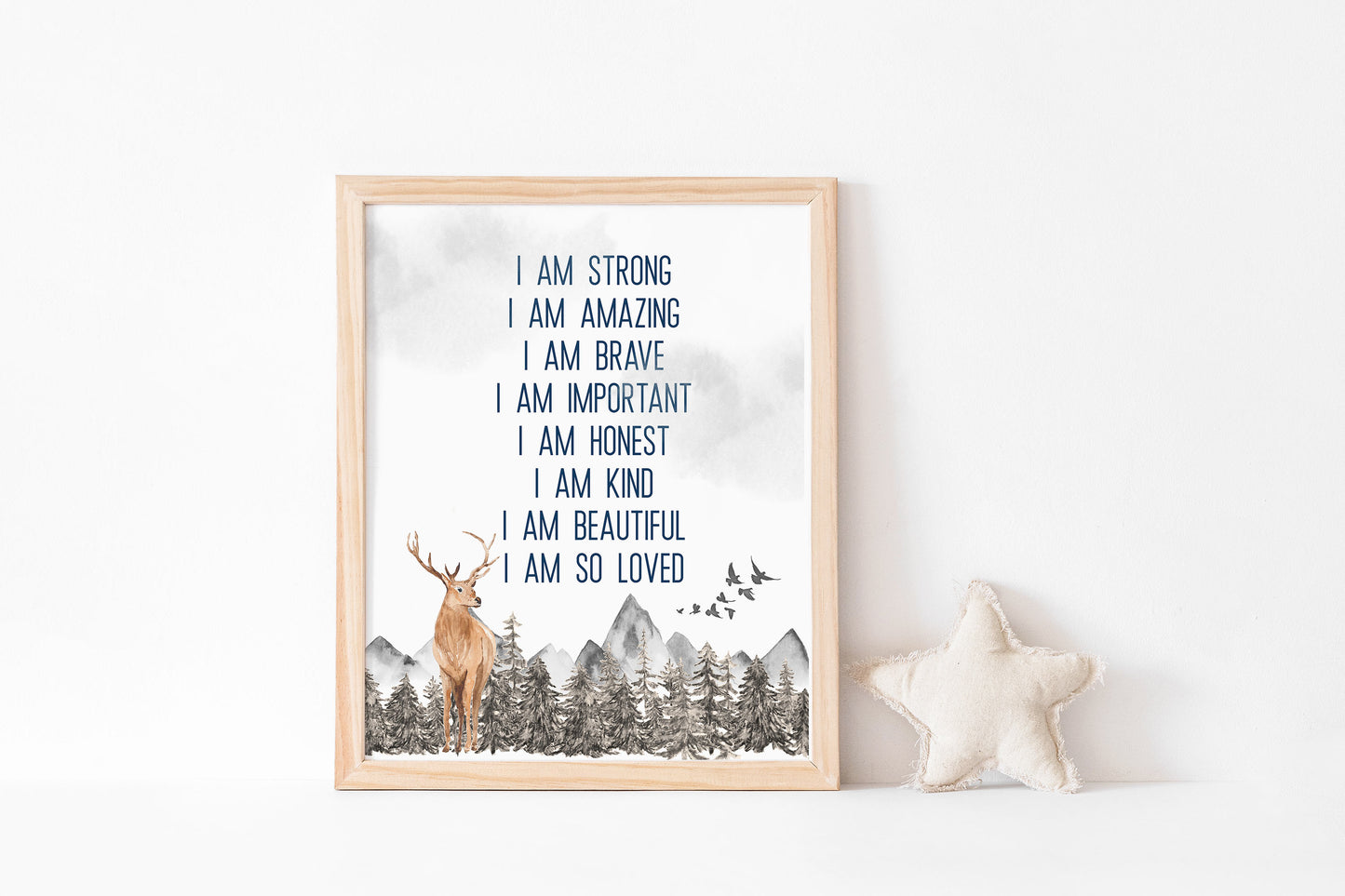 Positive Affirmations PRINTABLE Deer Wall Art, Woodland Nursery Print