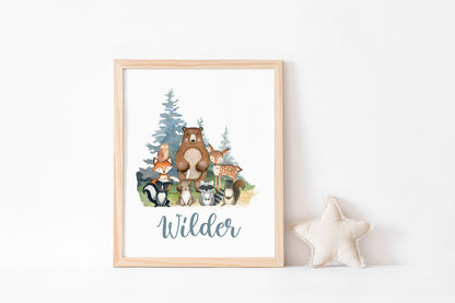 Personalized Woodland Wall Art, Forest Nursery Print Unframed