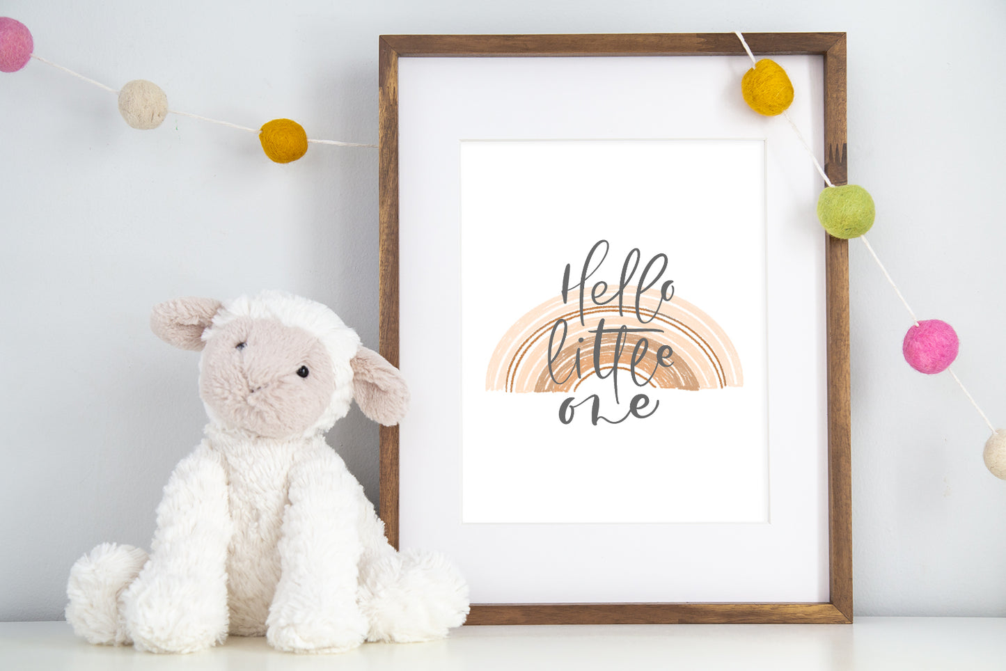 Hello Little One, PRINTABLE Rainbow Wall Art, Rainbow Nursery Print - Earthy Rainbow