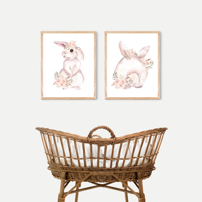 Bunny Wall Art, Woodland Nursery Prints set of 2